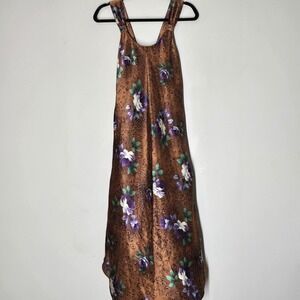 Cinema Etoile Floral Slip Dress Leopard Print 90s Y2K Brown Midi S